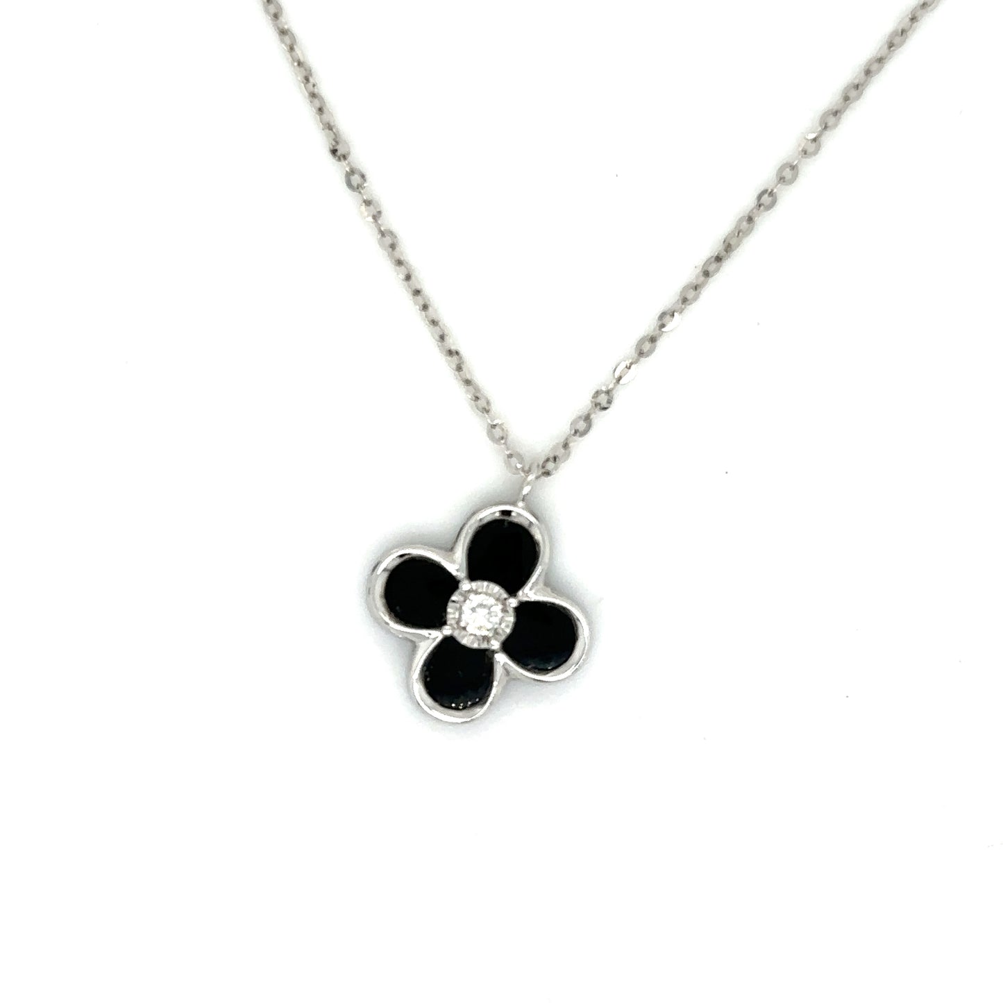 White Gold Onyx and Diamond Pendant