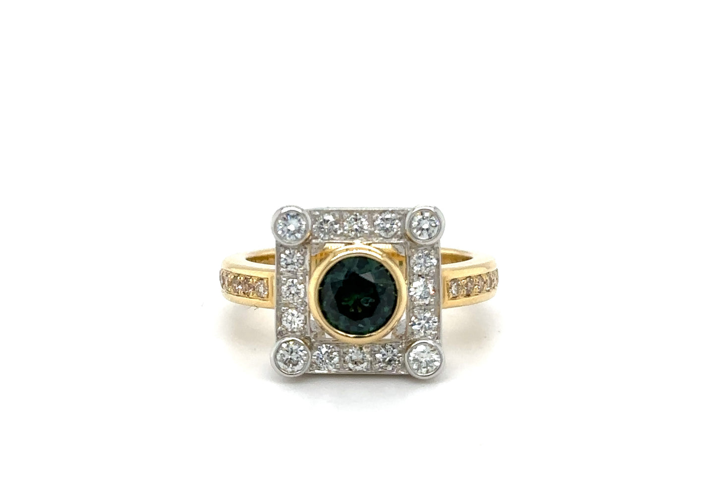 Australian Teal Sapphire and Diamond Ring