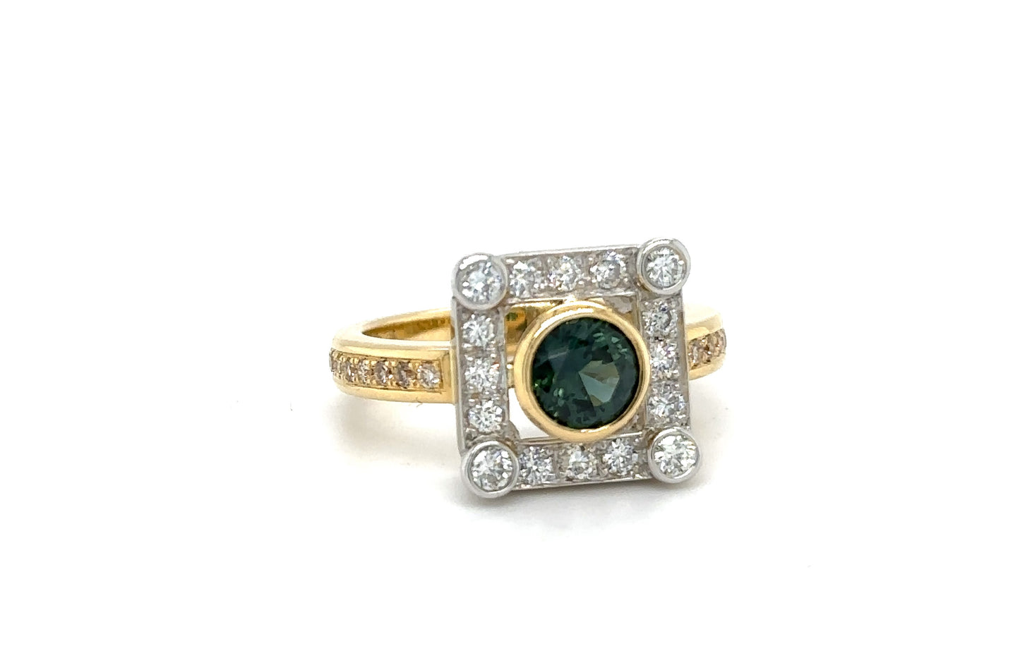 Australian Teal Sapphire and Diamond Ring