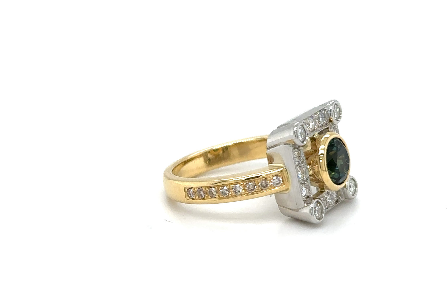 Australian Teal Sapphire and Diamond Ring