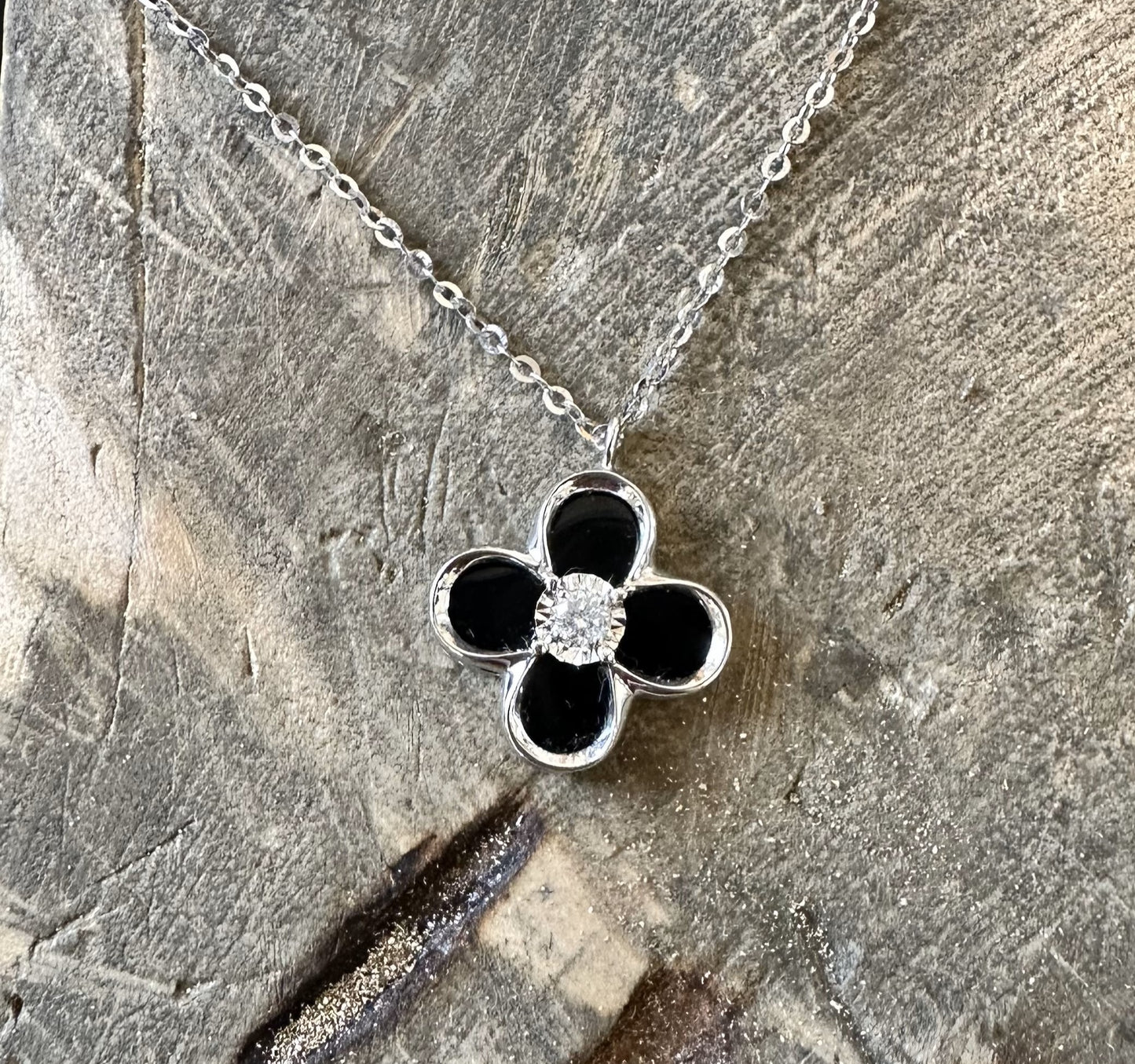 White Gold Onyx and Diamond Pendant