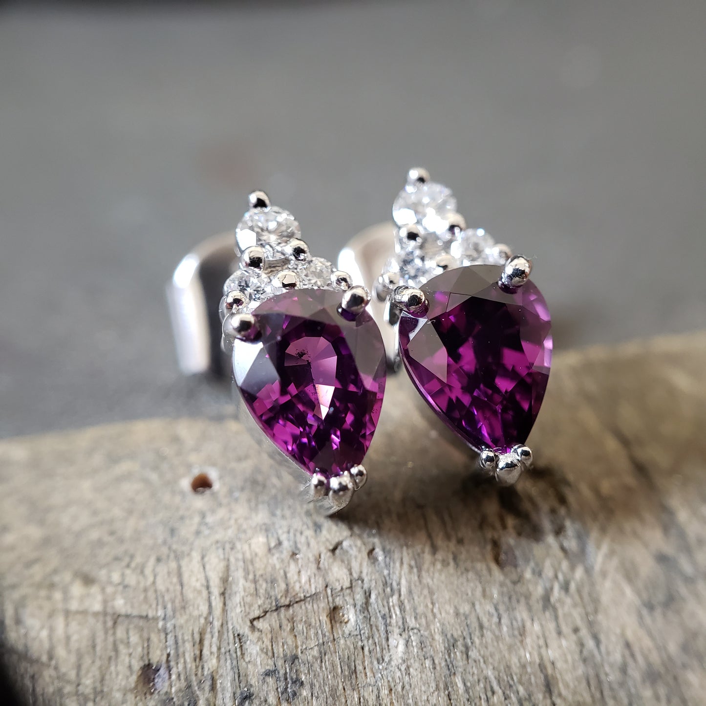 Rhodolite Garnet & Diamond Earrings