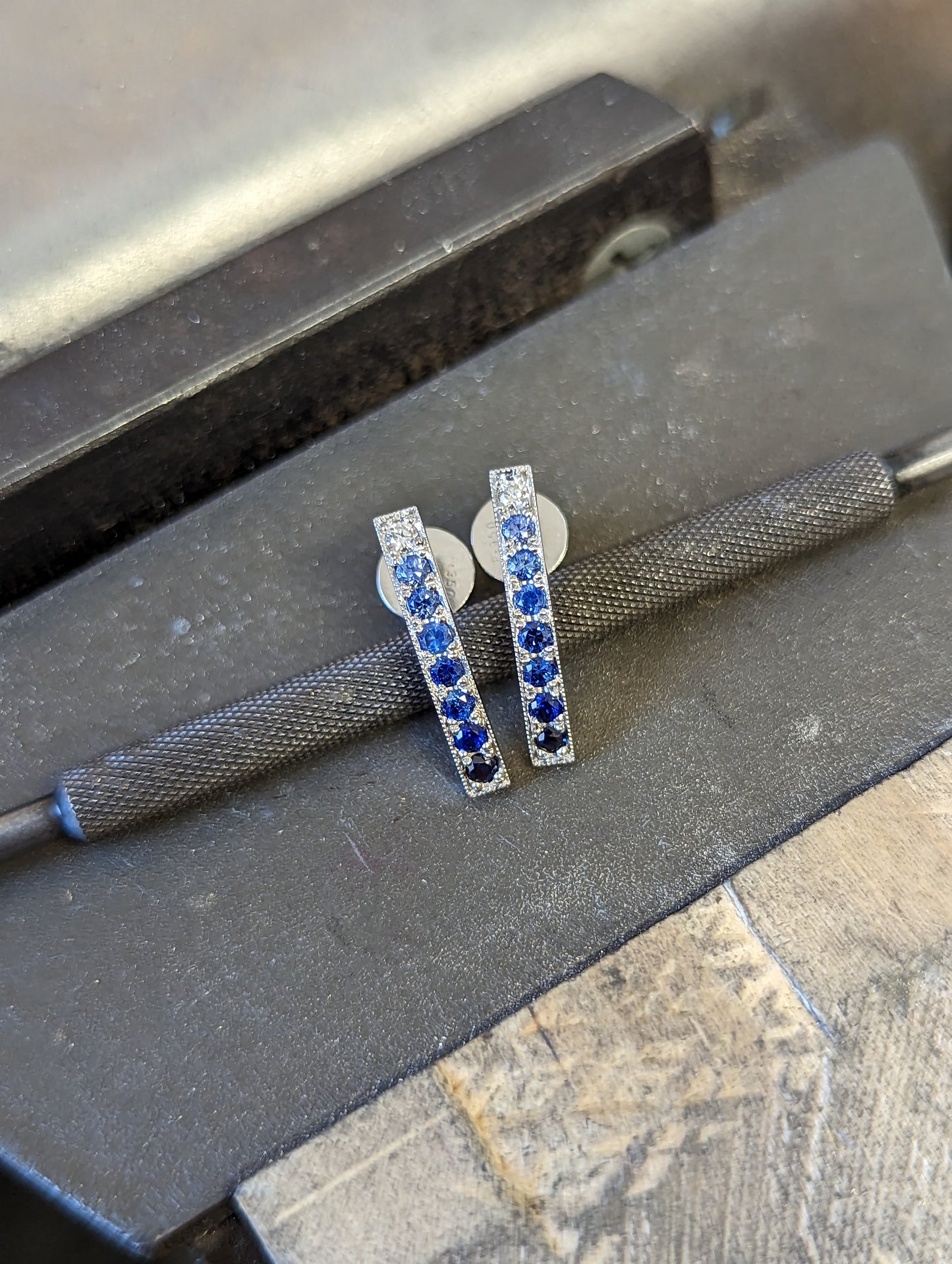 Sapphire & Diamond Curved Bar Studs