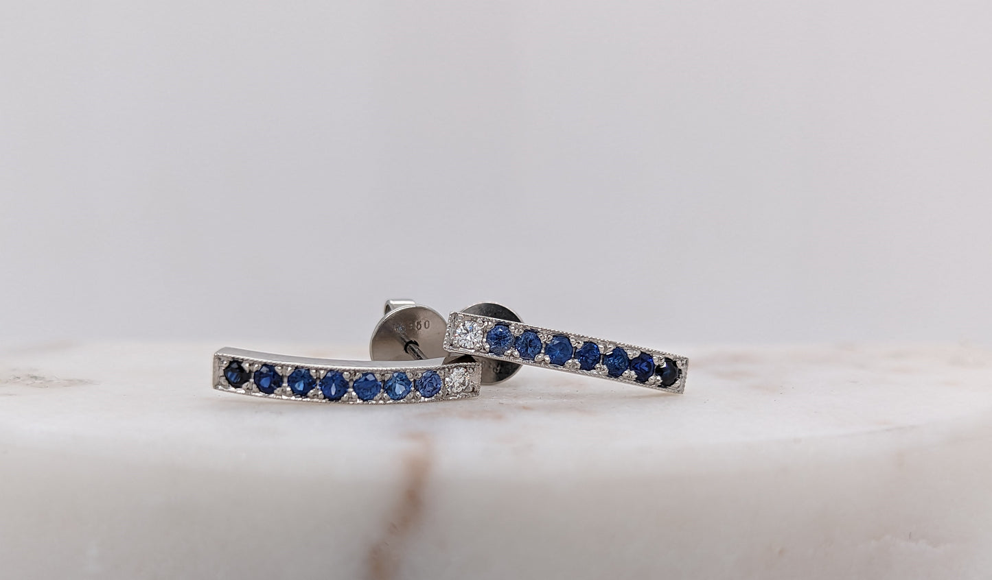 Sapphire & Diamond Curved Bar Studs