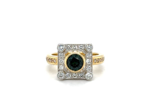Australian Teal Sapphire and Diamond Ring