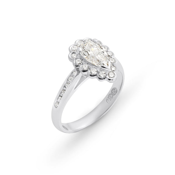 18ct White Gold Pear Halo - Bretts Jewellers