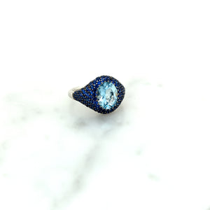 18ct White Gold Aquamarine & Sapphire Ring